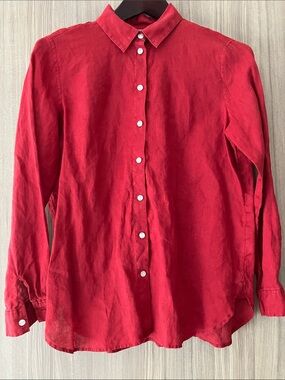 JJill Vibrant Red Collared Button Linen Shirt Size XS